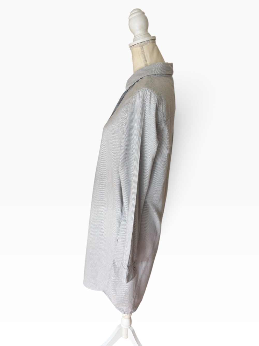 Faherty Pinstripe Shirt Dress Womens M Blue White Cotton Lyocell Button Front - Picture 3 of 10